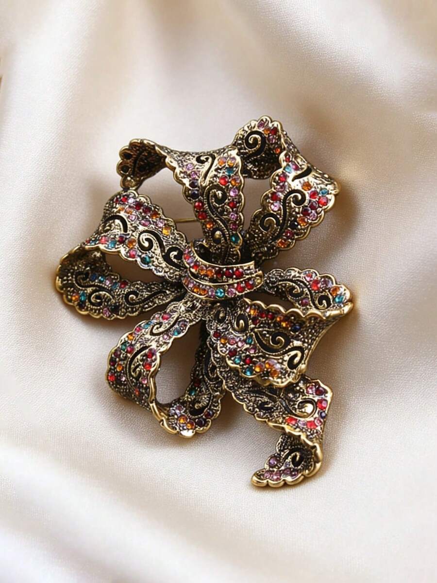 1枚高品质奢华优雅胸针，高贵典雅，丝带蝴蝶结别针，服装披肩配饰，派对婚礼礼物 - 彩色 - 查看 1