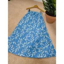 Long, Printed Viscose Skirt, Lined, High Waist With Pockets And Side Slits. - 淺藍色 - 查看 2