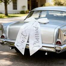 个性化大型汽车蝴蝶结 - 可定制文字的婚礼车装饰，优雅白色缎面新娘车前蝴蝶结，可定制字母的婚礼告别配饰，适用于经典和现代车型，永恒的爱 - 彩色 - 查看 4