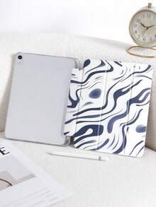 1pc Blue & White Ink Twist Stripe Pattern Painted Tablet Case, Compatible With IPad Mini 4/5/6/7, Air/Air2, 9.7/10.2/10.5, Air 4/5, Pro 11-Inch, 10th Gen, Air 11-Inch (M3) 2025, (A16) 11-Inch 11th Gen 2025, Galaxy Tab A8 10.5-Inch 2022. Includes Pencil Slot, Tri-Fold Stand, TPU Soft Edge Protection, Magnetic Sleep/Wake, Casual/Elegant/Cool/Unique/Personalized Tablet Folio Case - Multicolor - View 7