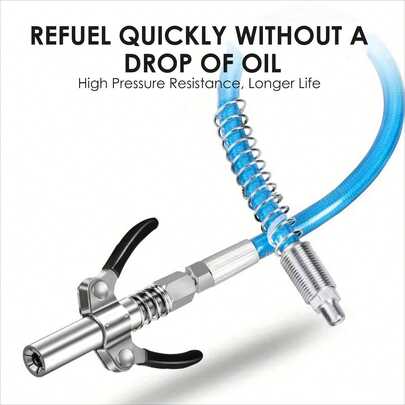 2件套重型黄油枪接头套装，10000 PSI高压黄油枪，配备11.81英寸弹簧式软管 - 快速释放，耐用钢材，高效润滑，适用于汽车和工业领域，是机械师和DIY爱好者的理想之选，防漏，易于使用。