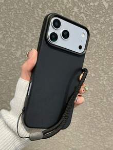 挂绳手机壳,皮革纹理手机壳,简约时尚,兼容/ - 黑色 - 查看 4