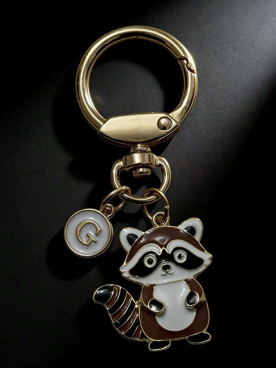 Men's Minimalist Raccoon Letter Keychain, Business Style Gold Ring Raccoon Letter Tag Bag Charm Gifts For Mother, Father, Graduation, And Teacher - Multicolored Squirrel - View 1