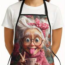 1pc Funny Grandma Chef Apron - With Pink Polka-Dot Bow, Long Eyelashes & Cup - Heavy-Duty Polyester Cooking Apron For Baking, Cleaning - Perfect Gift For Home Cooks & Grandma's - Easy-Clean Kitchen Apparel, Baking Accessory, Playful Design,60*80cm - A. 60*80cm - View 6