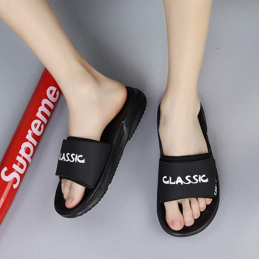 Geometric Pattern EVA Lightweight Waterproof Beach Slippers, Suitable For Spring And Summer - Black - View 1