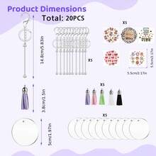 20件套创意手工2D亚克力工艺套装，包含龙虾扣、串珠棒、流苏贴纸，可DIY制作钥匙扣 - 20PCS創意手作2D - 查看 6
