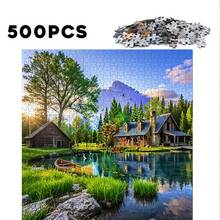 500片成人拼图 - 林中小屋主题，DIY家居装饰，家庭互动游戏，益智挑战礼物，50x50厘米/19.7x19.7英寸，便携/适合初学者 - 彩色 - 查看 2