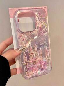 Pink Painted Graffiti 1pc Gradient Pink Fireworks Castle Holographic Pattern Phone Case, Fashionable Personalized Shockproof Fairy Tale Protective Cover, Compatible With IPhone17/Compatible With IPhone17 Pro Max/Compatible With IPhone16 Pro Max/Compatible With IPhone15 Pro/Compatible With IPhone14/Compatible With IPhone13/12/11, Can Be Given As A Gift To Family, Friends, Siblings, Or Partner Spring Birthday Gift - 1pc - View 5