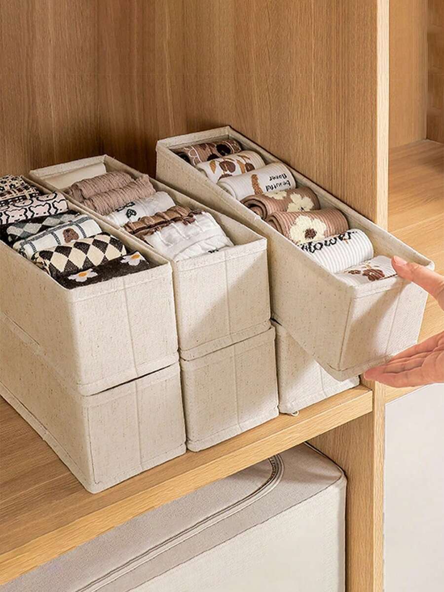 1/3/6pcs Linen Foldable Drawer Organizer Boxes, Socks Underwear Storage Containers, Fabric Organizer Bins