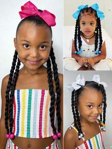 2PCS Kids Twisted Braids Wig With Bow Braid Ponytail Fake Hair Accessory New Chinese Style Ponytail Wig Hairpiece - Black - View 5