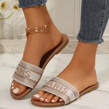 Chanclas de punta abierta para mujer, chanclas de playa de moda: cómodas zapatillas planas bordadas para el verano - Blanco - Ver 7