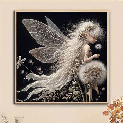 Bộ tranh đính đá 5D hình Thiên thần Bồ công anh tự làm, 1 bộ, [30*30cm/11.8*11.8in] [40*40cm/15.7*15.7in], Thích hợp cho người lớn mới bắt đầu tự làm tranh khảm đá, Tranh đính đá toàn bộ, Trang trí tường cho phòng khách, phòng ngủ, văn phòng, Quà tặng bất ngờ cho gia đình và bạn bè, Không khung