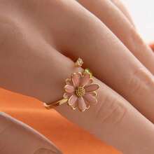 可调节花卉系列戒指，小众设计珠宝套装 - 金黃色 - 查看 2