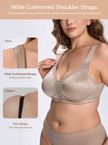 Wingslove Plus Size Wireless Full Coverage Bra - Seamless Jacquard Wide Strap, Soft Breathable Fabric For All-Day Comfort - Champagne - View 6