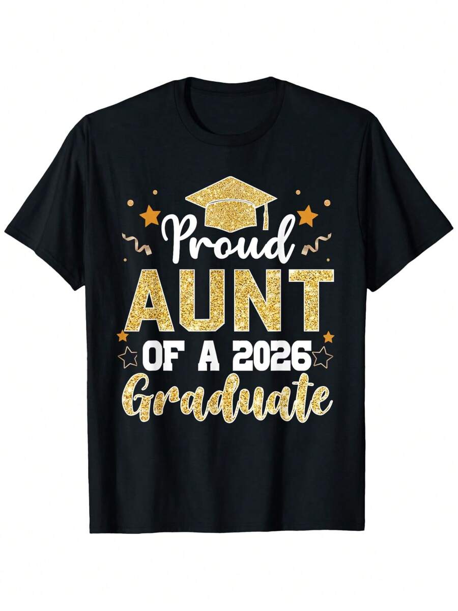 Proud Aunt Of A 2026 Graduate T-Shirt For Aunt Senior, Unisex - Perfect For Spring, Valentine'S Day, St. Patrick'S Day, Graduation Season, And Easter.Great Retirement Gifts For Dad, Mom, Parents, Friends, Family, And Coworkers (Shirt Only) - màu đen - Xem 1