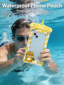 Cartoon Waterproof Phone Pouch, Inflatable PVC Material Phone Bag Suitable For Beach Use, Design For Delivery Riders, With Touch Screen Interface, Applicable For Swimming, Surfing, Rainy Travel, Beach, Cruise, Skiing And Other Water Activities, Can Protect Phones Under 7 Inches - Multicolor - View 7