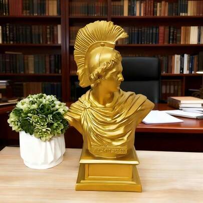 1件闪亮树脂金色罗马武士半身像雕塑家居装饰