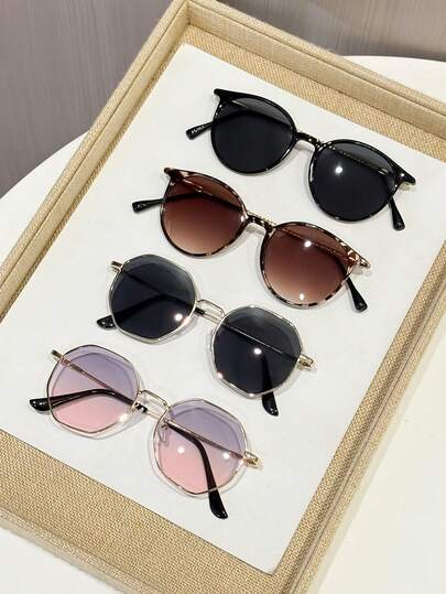 4pcs Women Plastic And Metal Geometric Full Frame Classic Y2K Modern Simple Style Casual Fashion Glasses For Summer Carnival Going Out Outfit Suitable For All Face Shapes Accessories