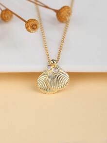 1件珍珠母贝螺旋黄铜项链，镶嵌立方氧化锆，简约甜美风格，适合日常通勤、海滩度假、休闲佩戴 - 貝殼 - 查看 6