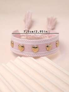 1pc Rivet Heart Bohemian Bracelet - Baby Pink - View 6