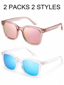 HYCHIC Gafas de sol de moda para mujer, polarizadas para conducir, protección antideslumbrante UV400, diseño de moda - Polvo transparente*película de polvo+marco transparente*película azul - Ver 3