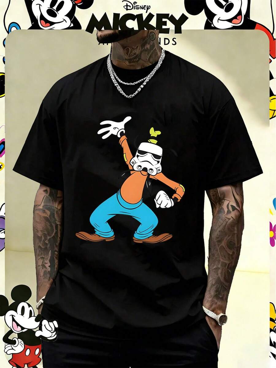 Disney Officially Licensed Goofy X Stormtrooper Graphic 220g 100% Cotton T-Shirt, Unisex Regular Fit Casual Streetwear - 黑色 - 查看 1