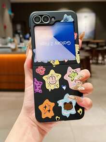 1pc Fashionable And Minimalist Skin Feel PC Material Cute And Minimalist Full Screen Star Animal Element Folding Phone Case, Can Protect And Prevent Falling For: SamsungGalaxy Zflip 3/Zflip 4/Zflip 5/Zflip 6/Zflip 7/ Find N3 Flip/ Razr 50 Ultra/ Razr 60 Ultra/ Razr 60/ Razr 50/XiaomiMIX Flip/Galaxy Z Flip7 FE - Black - View 6