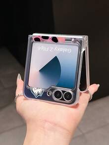 1pc Fashion Simple Matte PC Material Simple Cute Cat Element Folding Phone Case, Can Protect And Prevent Falling For: SamsungGalaxy Zflip 3/Zflip 4/Zflip 5/Zflip 6/Zflip 7/ Find N3 Flip/ Razr 50 Ultra/ Razr 60 Ultra/ 60/ Razr 50/XiaomiMIX Flip/Galaxy Z Flip7 FE - Clear - View 3