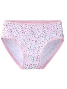 6pcs/Pack Young Girl' Ditsy Floral & Heart Print Comfortable Cotton Briefs, Assorted Styles For Toddlers & Little Children - Pink - View 11