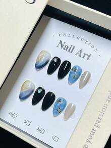 1package/10pcs-Elegant Cloudy Ombre Press On Nails | Gold Flake Accent Black False Nails - Multicolor - View 3