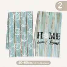 MEMNUN 2 chiếc khăn lau bếp bằng gỗ màu xanh dương và xanh lá cây họa tiết "Nhà là nơi ấm cúng", kích thước 15.75*23.62in (40*60cm), khăn lau bát đĩa bằng sợi microfiber siêu mềm, thấm hút tốt, hoàn hảo cho trang trí phòng tắm và phòng ăn, nấu nướng và làm bánh. - Nhiều màu - Xem 2