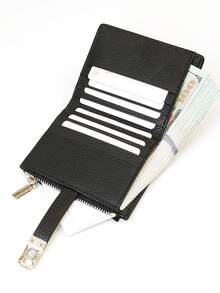 Women's Short Genuine Leather Wallet, Fashionable Snap Closure, Magnetic Open Design, Multi-Function Anti-Theft Bifold Card Holder, Zipper Coin Purse, Exquisite Gift Box Packaging, Great Gift - Black - View 5