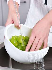 1pc Multi-Function Plastic Rice Washing Bowl, Can Be Used As Rice Washing Bowl, Vegetable Basket, Fruit & Vegetable Drainer - Suitable For Healthy Meal Prep And Efficient Kitchen Use, Practical Kitchen Tool - Multicolor - View 5