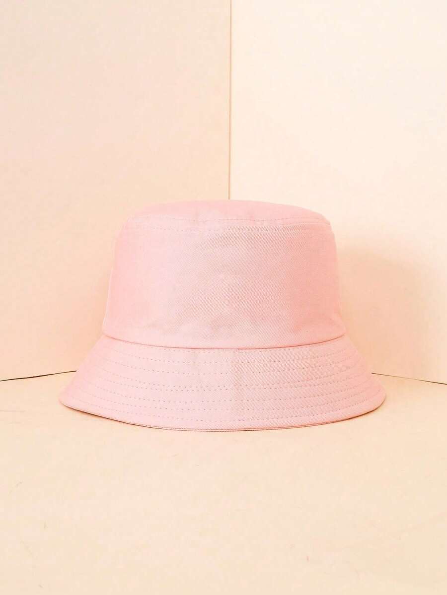 1pc Unisex Solid Color Bucket Hat, Outdoor Sun Protection Casual Hat Suitable For Boys, Girls, Spring/Autumn Travel, Beach Vacation,Festival,Holiday - Pink - View 1