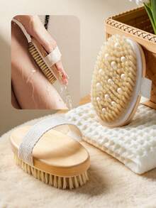 2件套头皮刷+干刷身体刷，天然猪鬃去角质身体磨砂刷，带按摩凸点，适用于干性皮肤，促进血液循环和淋巴引流，改善肌肤弹性。 - 彩色 - 查看 2