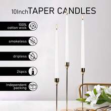 This Set Includes 24 Pcs Of 10-Inch Long Candle Sticks, Providing Elegant White, Orange And Pink Color Options. The Candles Are Designed For Reliable And Clean Burning, With Stable Flame And No Smoke Or Wax Dripping, Ensuring A Comfortable User Experience. With Classic Cone Shape, Each Candle Is 25.4 Cm (10 Inches) Tall And 2 Cm (0.8 Inches) In Diameter, Suitable For Most Standard Candle Holders. - 24Pcs - View 4