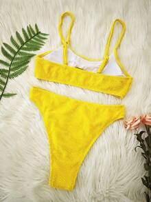 Bộ bikini mùa hè mới kiểu Âu và Mỹ gợi cảm, áo tắm hai mảnh tankini màu vàng khoét eo cao dành cho nữ, có lưng hở và áo ngực có đệm, thích hợp cho kỳ nghỉ biển. - Màu vàng - Xem 3