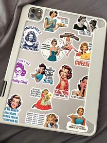 50pcs American Retro Female Quotes Sticker For Water Bottle Laptop Luggage Journal Diary Phone Sticker - Multicolor - View 7