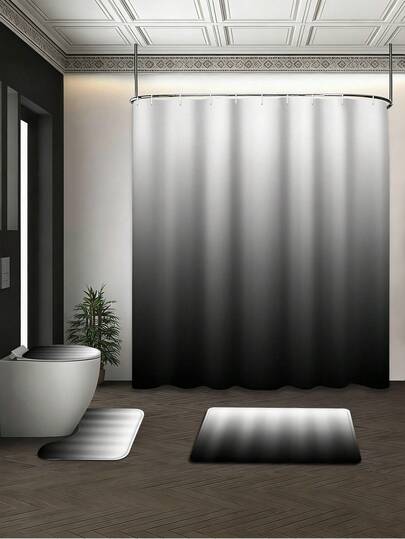 1/3/4件套现代简约渐变灰色浴室浴帘，防水耐用，浴室装饰及配件，72英寸*72英寸浴帘配12个挂钩 - 包括马桶盖套、浴垫和地毯，涤纶面料 - 可水洗 - 适用于节日装饰、春季/卧室/住宅/西式/家居装饰、乔迁礼物、现代家居装饰、工业风浴室装饰