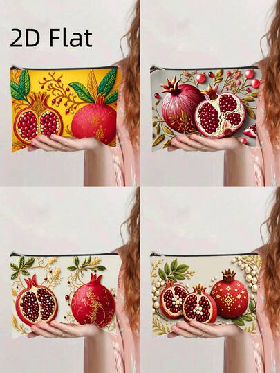 1个复古石榴图案化妆包，饰有花卉图案，拉链设计，可收纳旅行洗漱用品和文具，是送给女性的礼物，也适合送给朋友/姐妹，户外旅行收纳，美容套装洗漱化妆包，圣诞节理想之选。