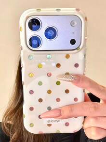 适用于 17 Pro Max、17 Pro、17 Air、17、12、13、14、15、16 Pro Max、14 Plus、15 Plus、16 Plus、11、17、16、15、14、13、12 的可爱彩色波点冰川纹理软手机壳，亮面不对称箔片图案保护套，女士款 - 彩色波點 - 查看 5