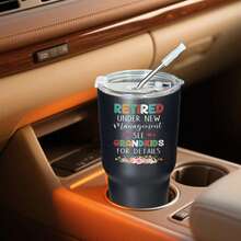 30oz Stainless Steel Tumbler Black White Options,  Retired Under New Management See Grandkids For Details Graphic Cups, Insulated Travel Coffee Mug With Lid And Straw , Double Wall Vacuum Reusable Travel Cups,  Funny Birthday Party Gift For Men - 黑色 - 查看 2