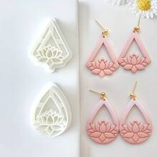 1pc/2pcs Lotus Shaped Soft Clay Earring Mold, 3D Geometric Water Drop Jewelry Pendant Mold - White - View 2