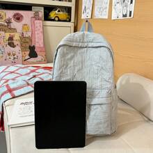 Fashionable Star Print Solid Color Backpack, Minimalist Versatile Large Capacity Multi-Function For Outdoor & School - Multicolor - View 3