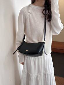 女士时尚复古油蜡皮革法棍单肩包 - 黑色 - 查看 8