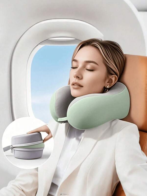 U-Shaped Memory Foam Neck Pillow With Storage Bag, Portable Travel Nap Pillow, Slow Rebound Neck Cushion, Office Siesta Essential, Airplane Travel Neck Pillow. Removable And Machine Washable, Provides Neck Support - Travel Essential