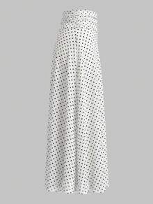 Đầm chấm bi dáng lửng thanh lịch dành cho nữ, chất liệu vải dệt kim co giãn vừa phải. - trắng - Xem 6