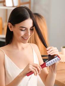 1支陶瓷直发梳，尼龙刷毛，V型桨状梳，适用于抚平并造型浓密粗硬的头发，双面直发梳，二合一梳理和直发梳，温和去除缠结。 - 彩色 - 查看 7