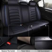 5 Seats Universal Car Seat Covers Full Set Waterproof PU Leather Automotive Seat Cushions Compatible With SUV Sedan All 5-Seater Vehicles - 黑藍 - 查看 6
