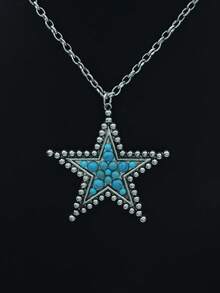 Fashionable Sparkling Star & Turquoise Pendant Necklace, Boho Design For Women - Star - View 14